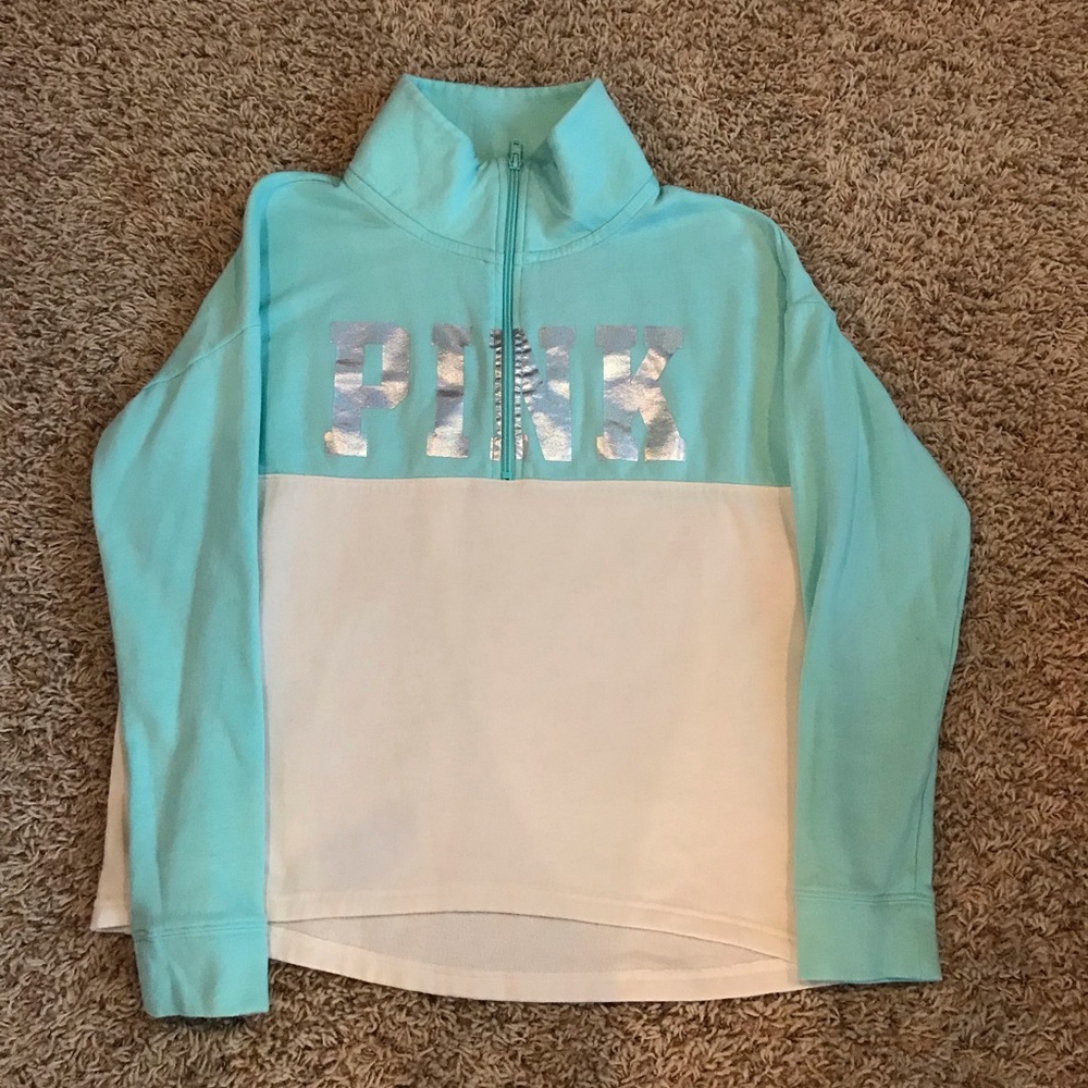 LIKE NEW PINK 1/4 ZIP Light Blue & White SMALL